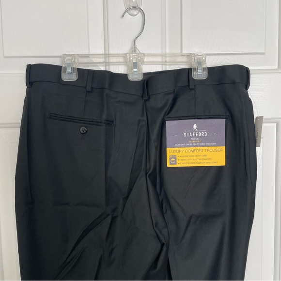 Stafford Black Travel Classic Fit Year Round Flat Front Wool Blend Pants… - Picture 4 of 7